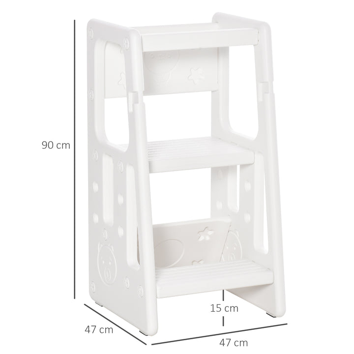 Kids Step Stool Adjustable Standing Platform Toddler Kitchen Stool -Standing Tower for Kids Kitchen Learning w/ Three Adjustable Heights, White