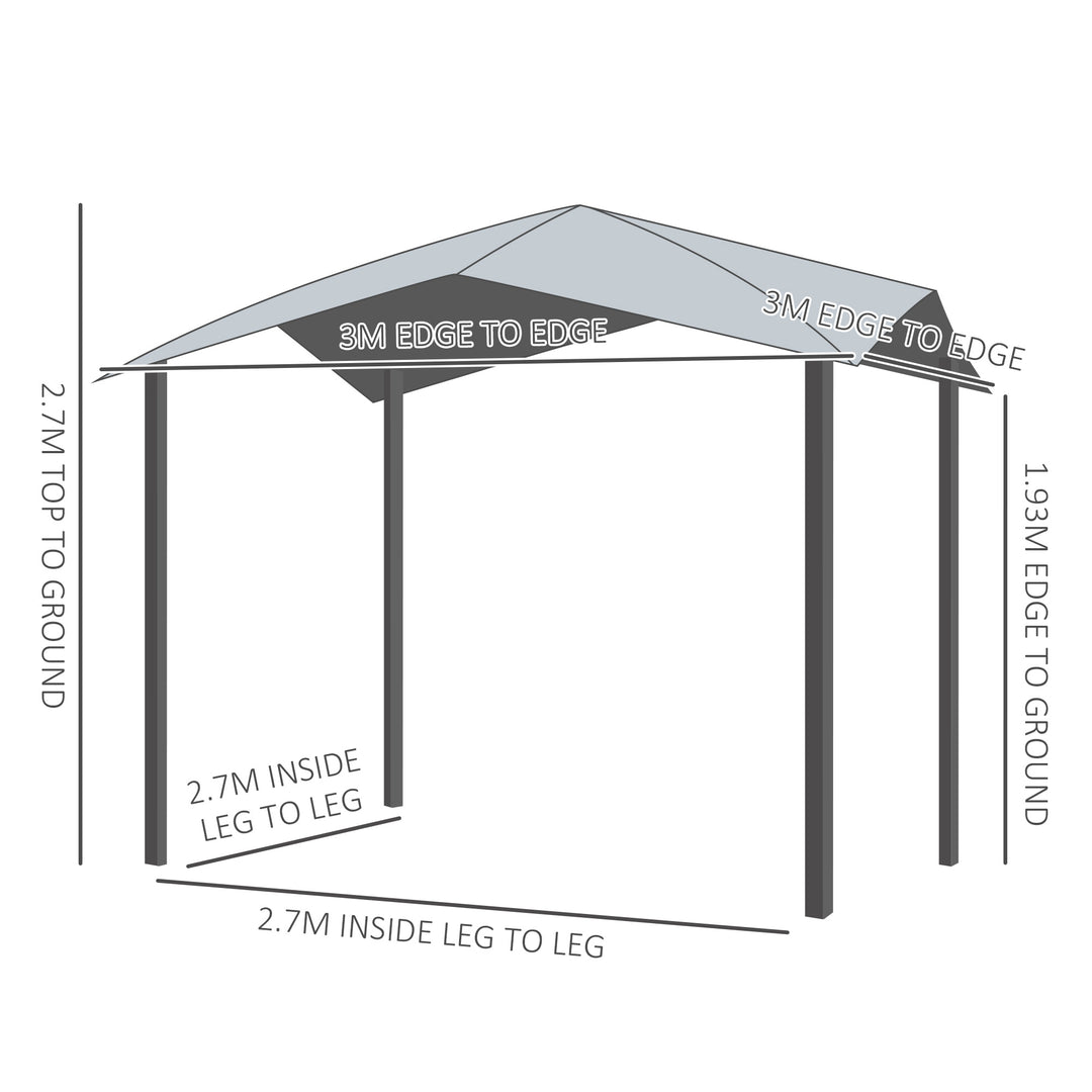 Outsunny 3x3(m) Outdoor Patio Gazebo Pavilion Canopy Tent Sunshade Steel Frame Grey