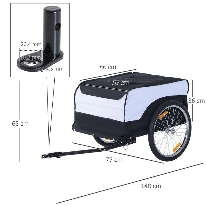 Folding Bike Trailer Cargo in Steel Frame Extra Bicycle Storage Carrier with Removable Cover and Hitch (White and Black)