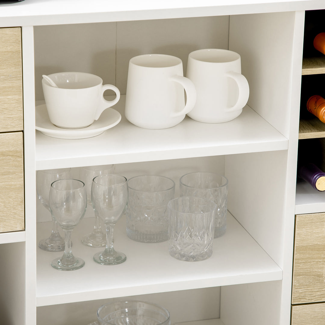 Modern Kitchen Sideboard, Buffet Table with Removable Wine Rack, Drawers and Open Compartments for Living Room, Dining Room, Natural