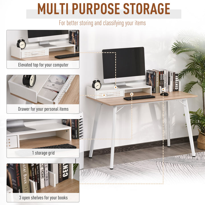 Modern Computer Desk Laptop Writing Table w/Hutch 1 Drawer workstation Home Office Furniture Oak Color and White