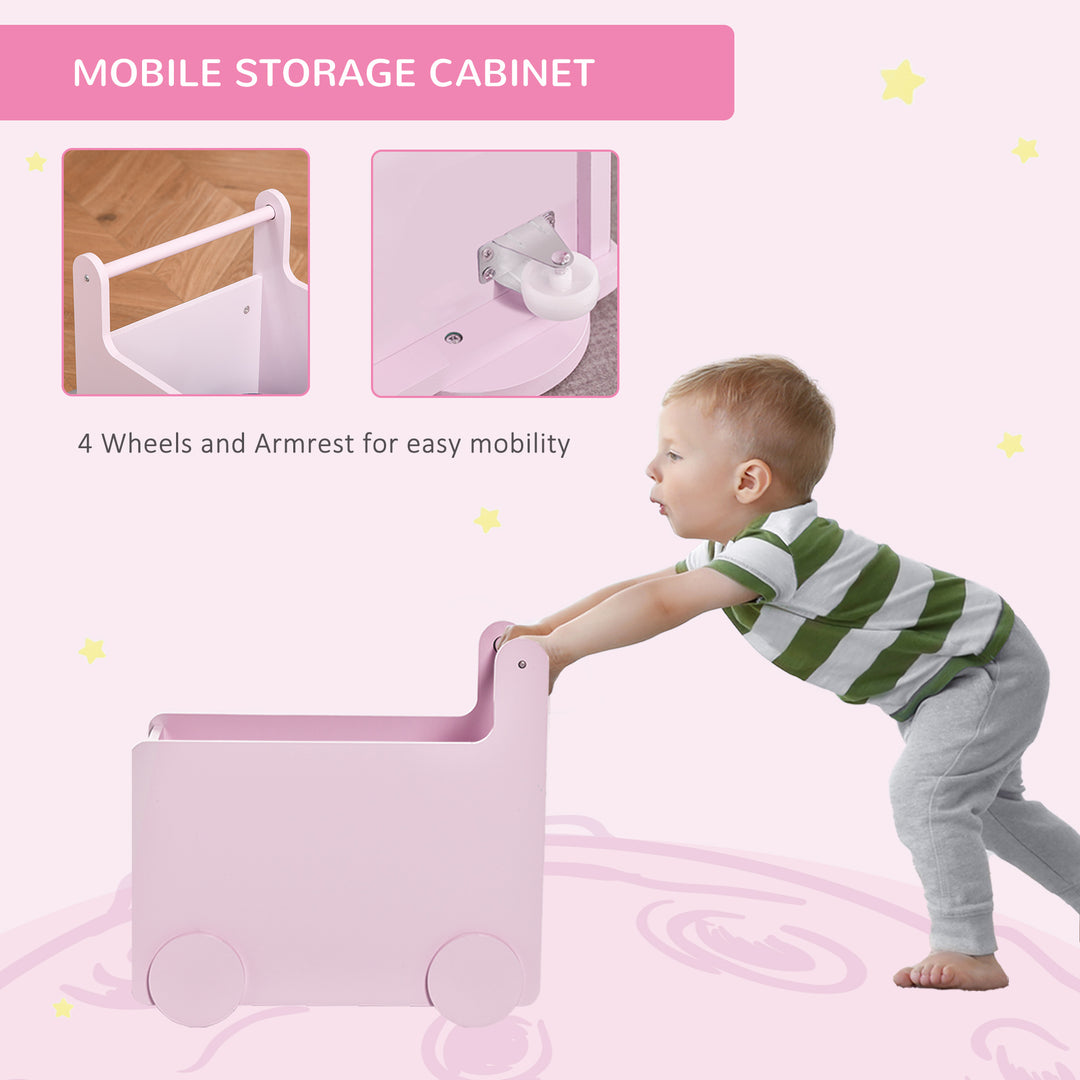Kids Toys Storage Cabinet Rolling Storage Cart on Wheels Craft Storage Containers Bins Can Move everywher for Toddlers 1-4 Years Old, Pink