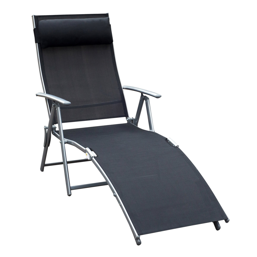 Outsunny Texteline Sun Lounger Recliner Chair Patio Foldable Garden 5 Levels Black