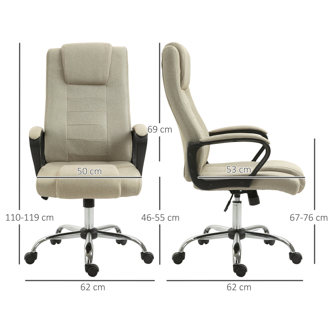 High Back Office Chair 360° Swivel Chair Adjustable Height Tilt Function Linen Khaki 62W x 62D x 110-119H cm