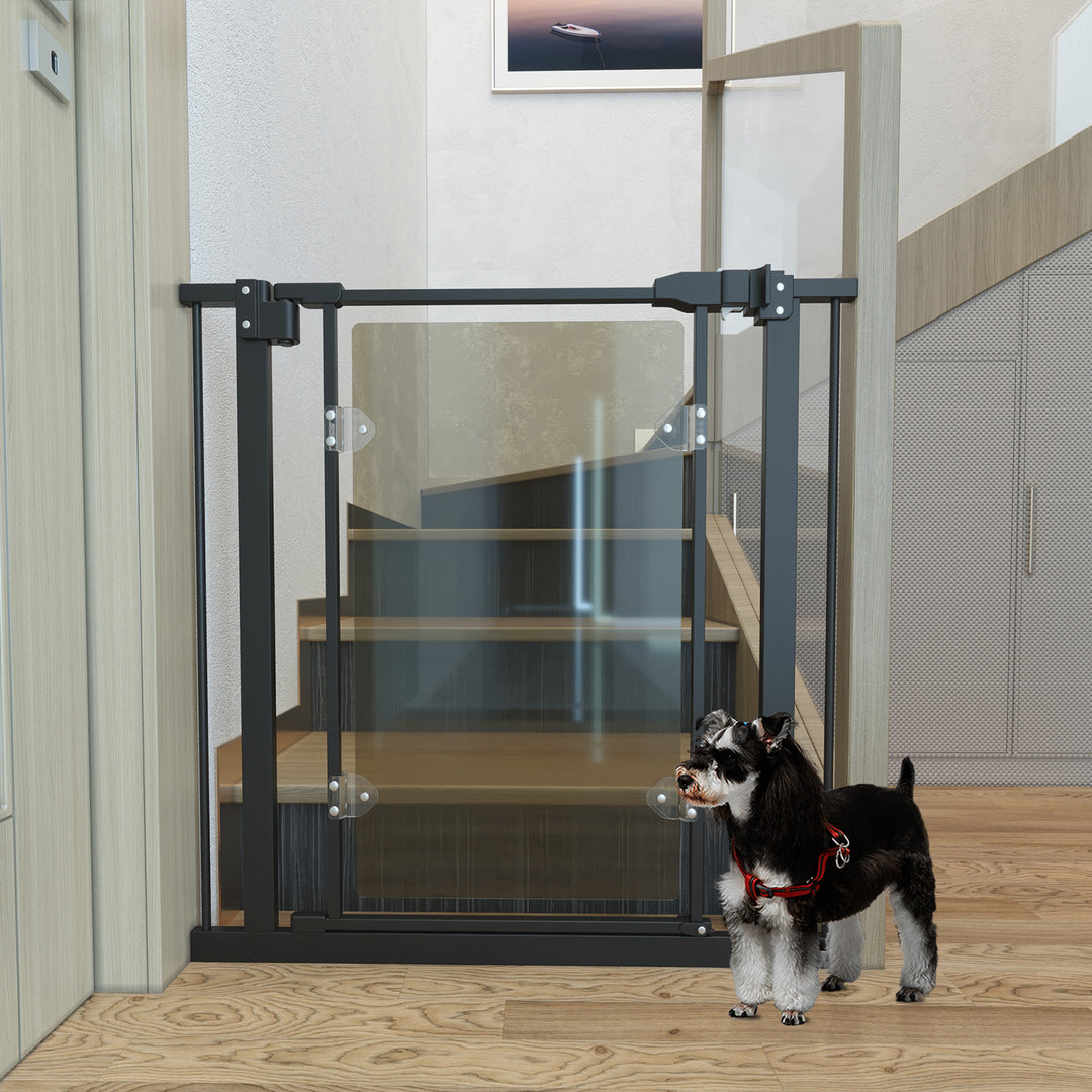PawHut Pressure Fit Pet Safety Gate, Auto-Close Dog Barrier Stairgate w/ Double Locking, Acrylic Panel for Doors, Hallways, Staircases, Black