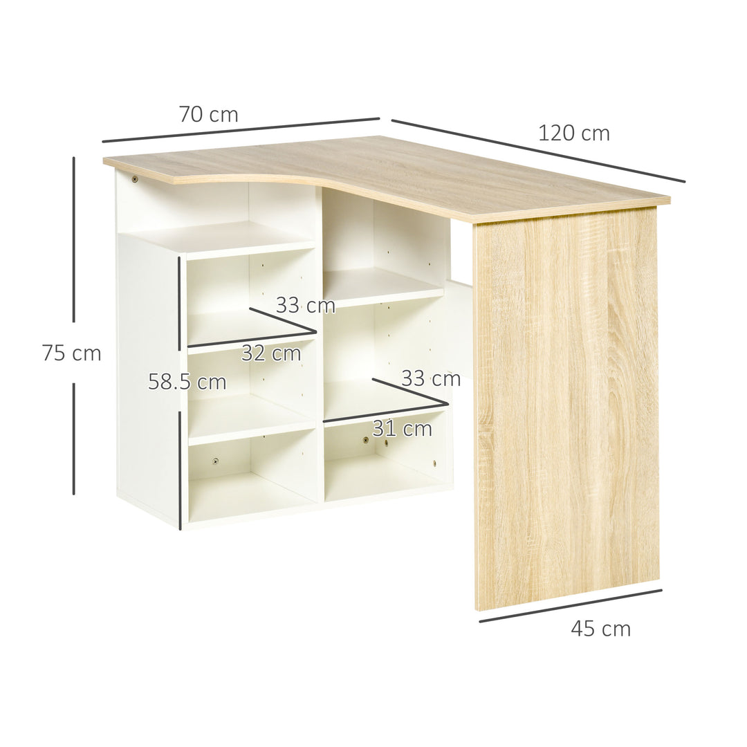 HOMCOM L-Shaped Corner Computer Desk Study Table PC Work w/ Storage Shelf Office Home Workstation - Oak Tone and White