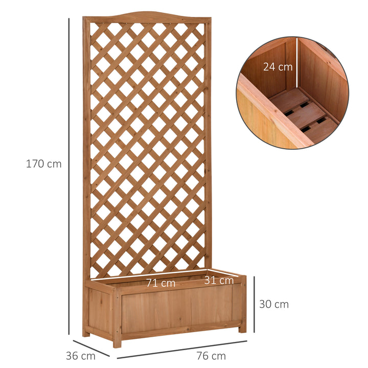 Outsunny Garden Wooden Planter Box with Trellis Free Standing Flower Raised Bed with Lattice for Climbing Plants, 76cm x 36cm x 170cm, Brown