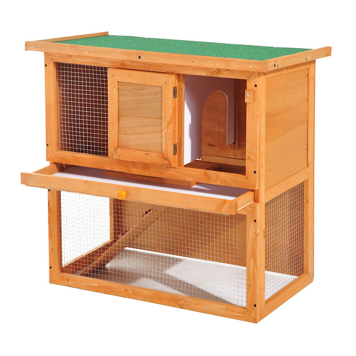 Pawhut Wooden  90cm 2 Tiers Rabbit Hutch