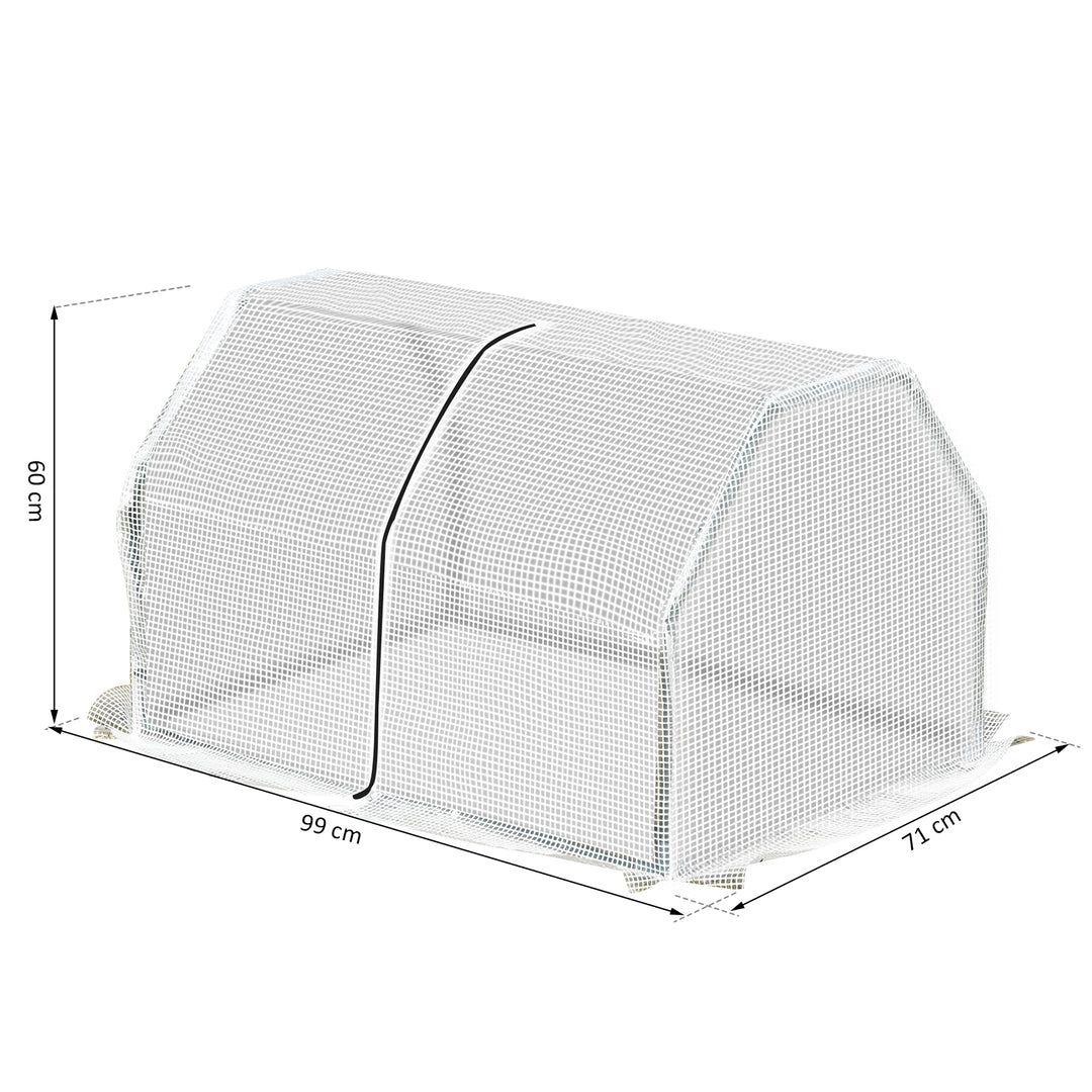 Outsunny Mini Greenhouse Portable Garden Greenhouse Metal Frame Grow House with PVC Cover, Middle Zip Fastening, 99 x 71 x 60 cm, White