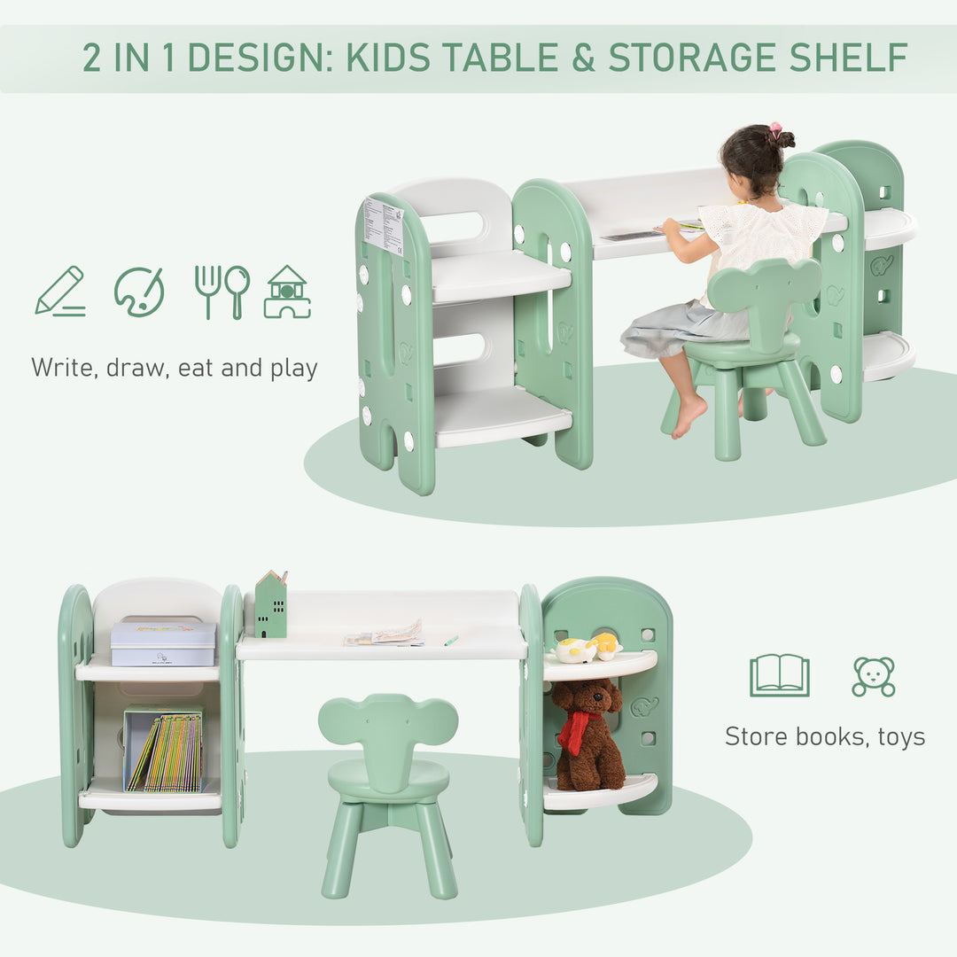 Kids Table and Chair Set Play Table with Storage Children Toddler Playroom Bedroom Furniture PE Green and White for 1-4 years