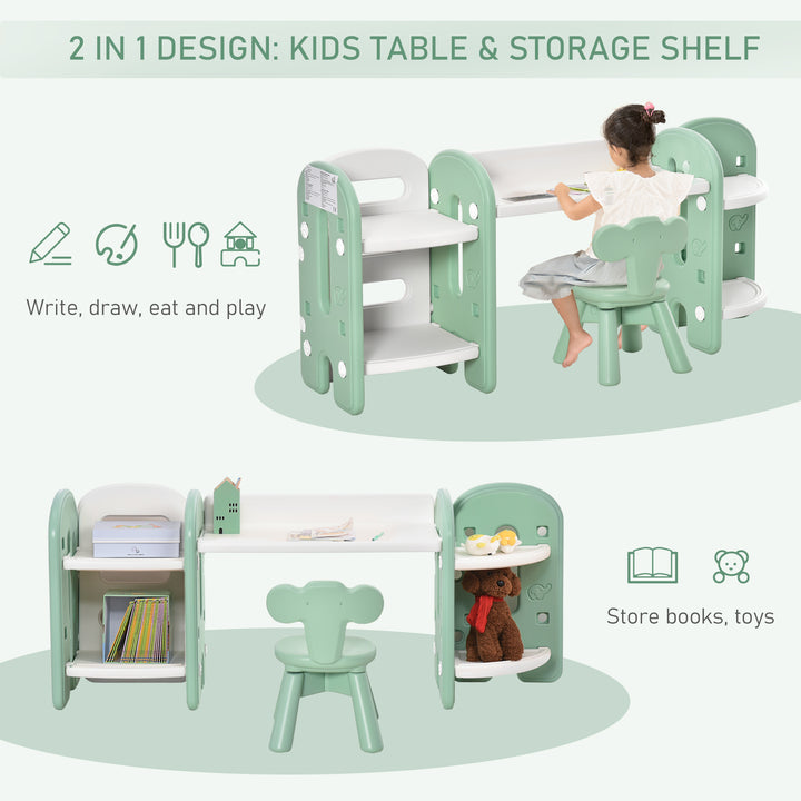 Kids Table and Chair Set Play Table with Storage Children Toddler Playroom Bedroom Furniture PE Green and White for 1-4 years