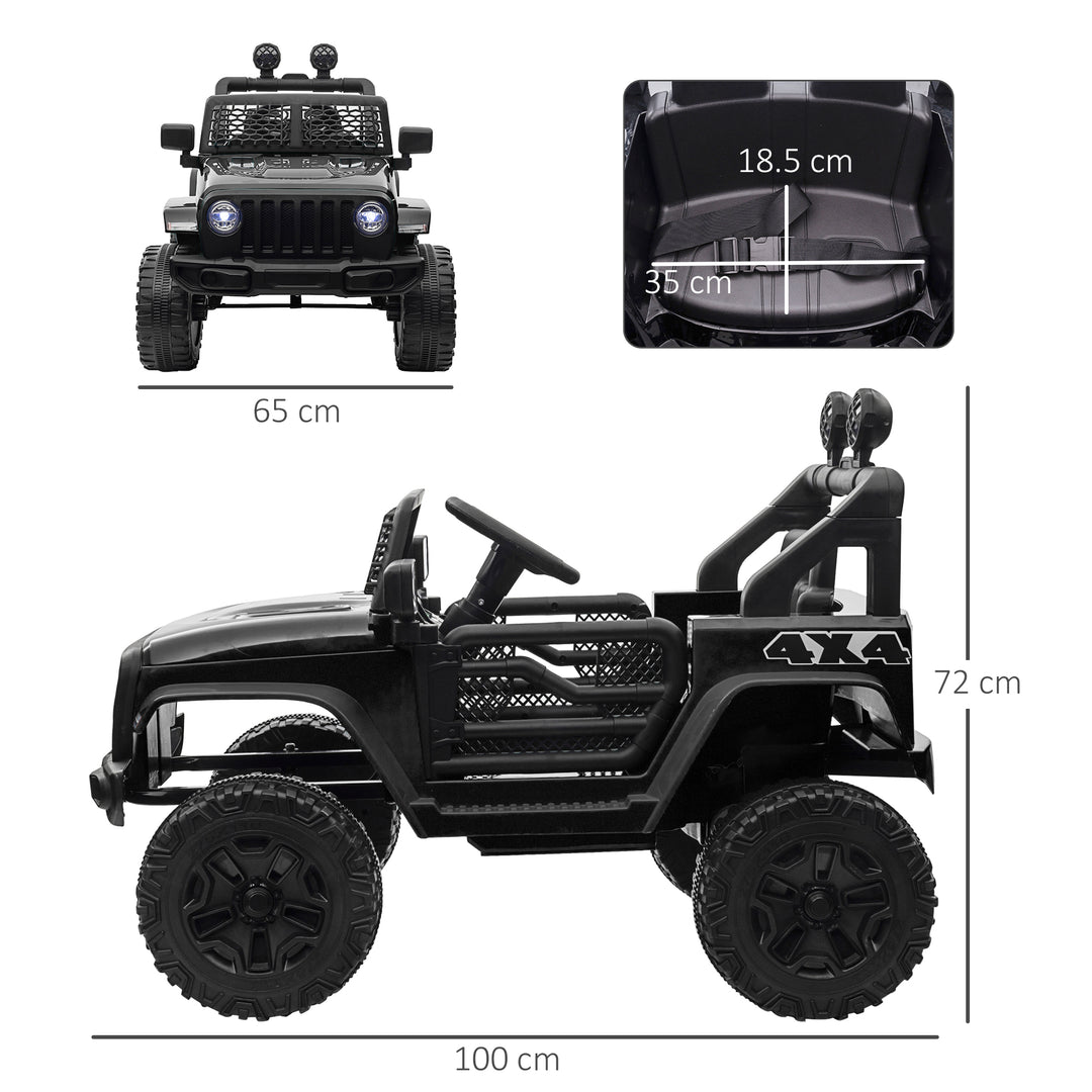HOMCOM 12V Battery-powered 2 Motors Kids Electric Ride On Car Truck Off-road Toy with Parental Remote Control Horn Lights for 3-6 Years Old Black