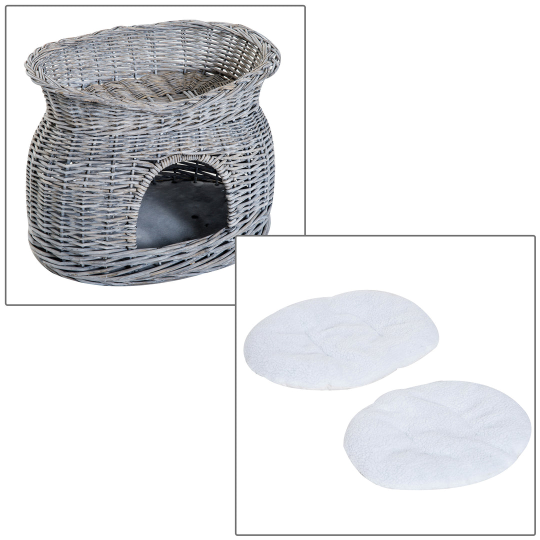 2-Tier Elevated Cat Bed Basket W/Cushion-Grey