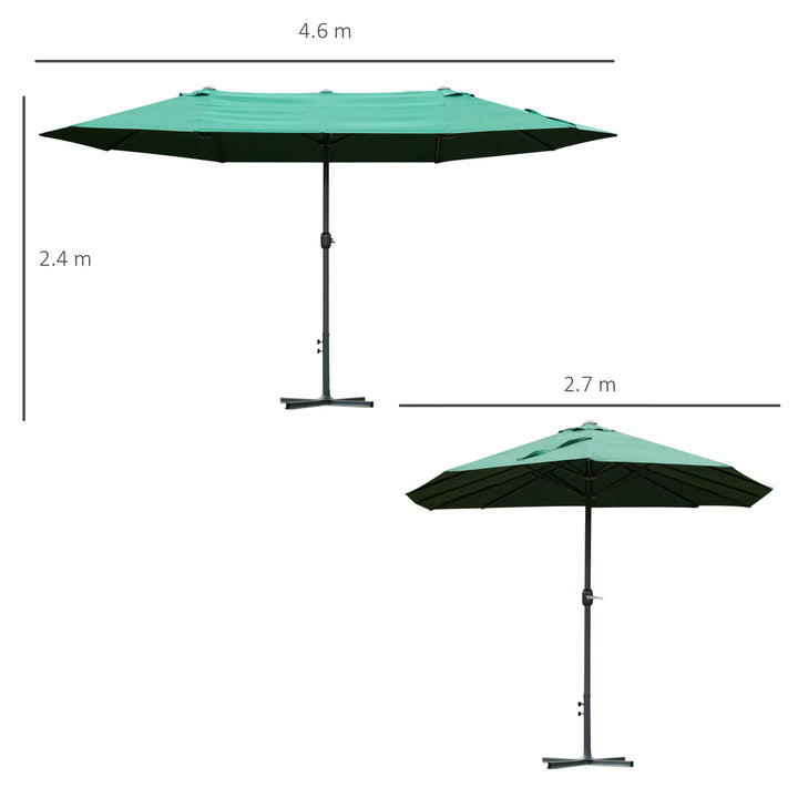 Outsunny 4.6m Garden Parasol Double-Sided Sun Umbrella Patio Market Shelter Canopy Shade Outdoor Dark Green