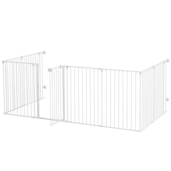 2-In-1 Multifunctional Dog Pen and Safety Pet Gate, 8 Panel Dog Playpen with Double-locking Door, Foldable Dog Barrier for Medium Dogs, 90cm High, White