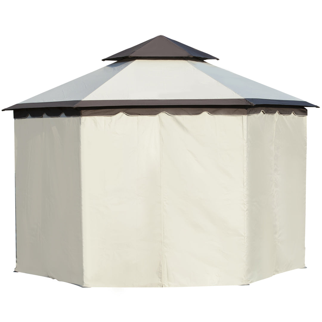 Outsunny 3.4m Steel Gazebo Canopy Party Tent Garden Pavilion Patio Shelter with Curtains &amp; 2 Tier Roof, Beige