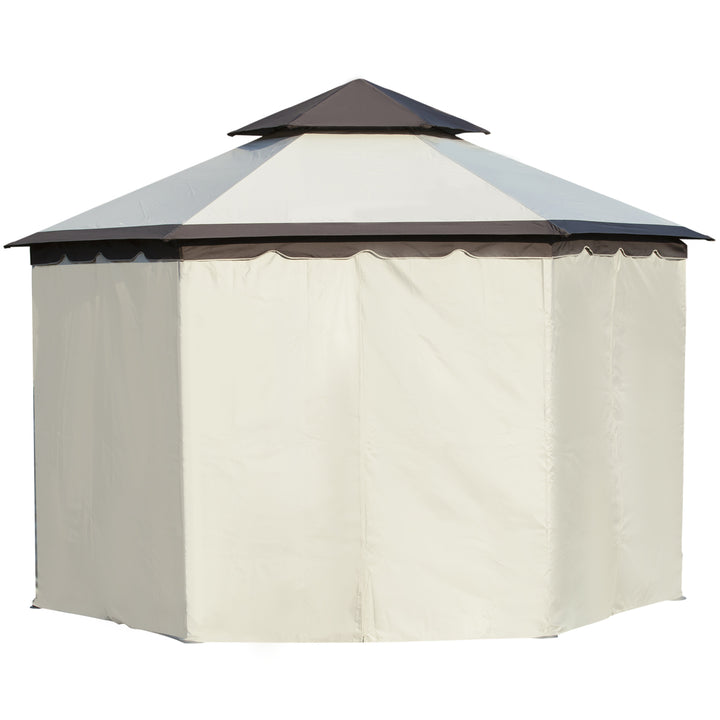 Outsunny 3.4m Steel Gazebo Canopy Party Tent Garden Pavilion Patio Shelter with Curtains &amp; 2 Tier Roof, Beige