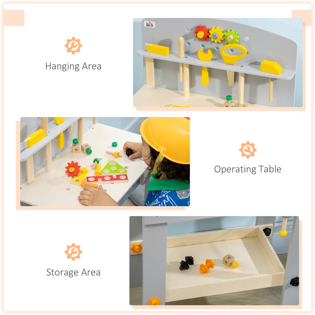 31 Pieces Tool Bench Toy with Storage Shelf, Kids Workbench with Wooden Tool Kits, Educational Tool Pretend Play Gift for Boys or Girls