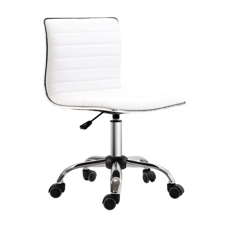 Adjustable Swivel Office Chair with Armless Mid-Back in PU Leather and Chrome Base - White