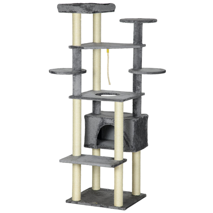 Cat Tree for Indoor Cats, Climbing Tower with Scratching Posts, Cat Bed-Grey