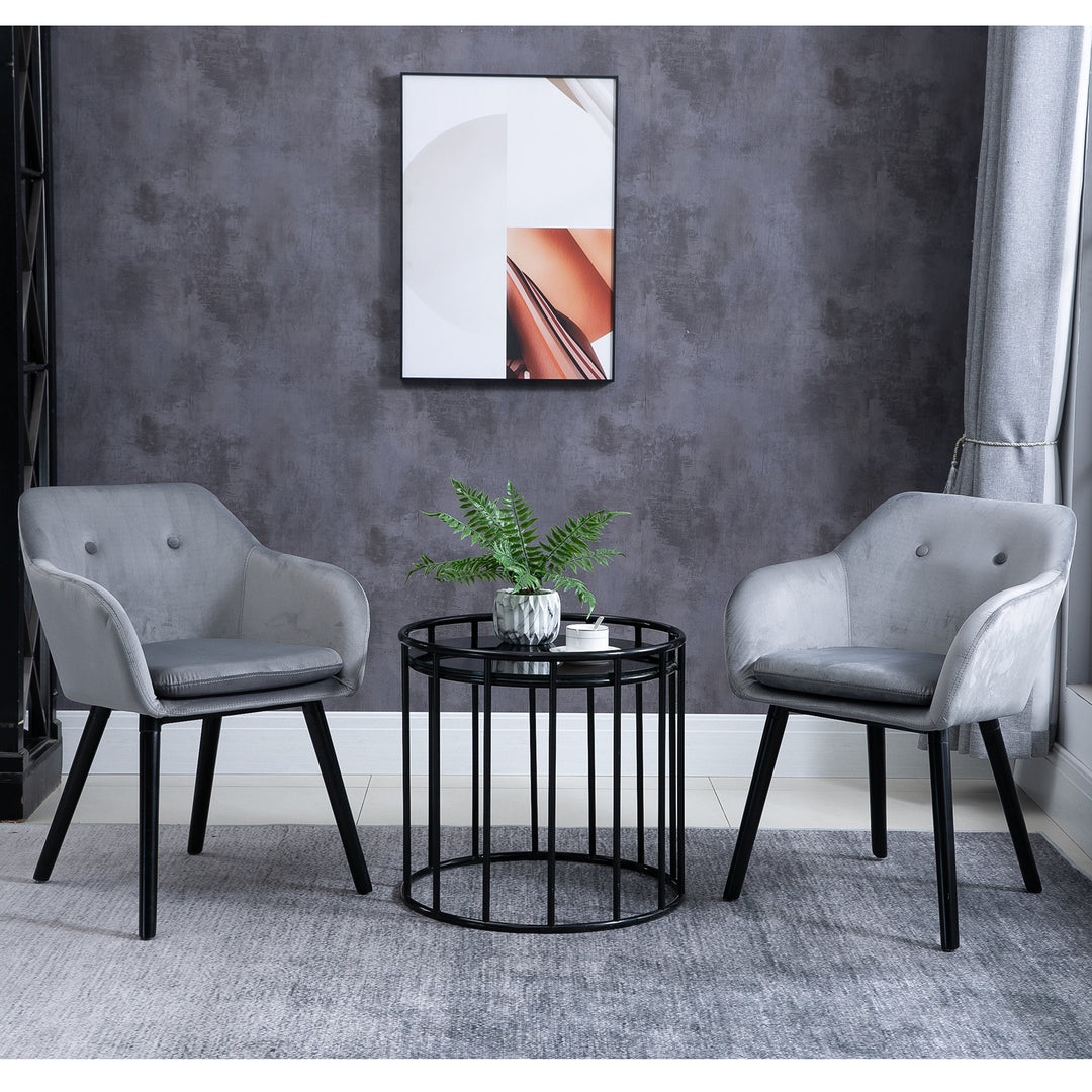 Dining Chairs Set of 2 Modern Upholstered Fabric Velvet-Touch Leisure Chairs with Backrest and Armrests, Lounge Reception Chairs, Grey