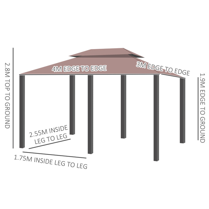 4m x 3(m) Metal Gazebo Canopy Party Tent Garden Pavillion Patio Shelter Pavilion with Curtains Sidewalls Brown