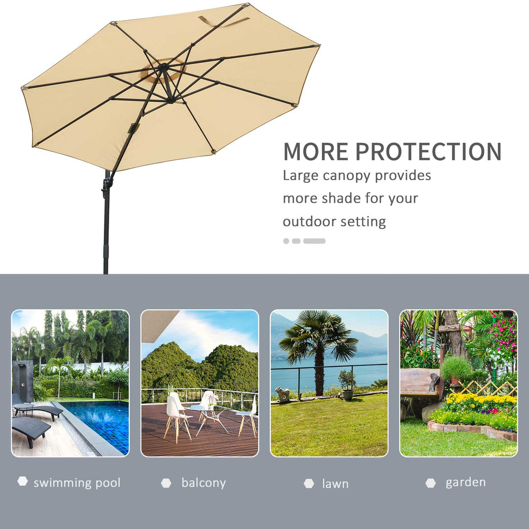 3(m) Patio Offset Parasol Roma Umbrella Cantilever Hanging Sun Shade Canopy Shelter 360¡ Rotation with Cross Base - Beige