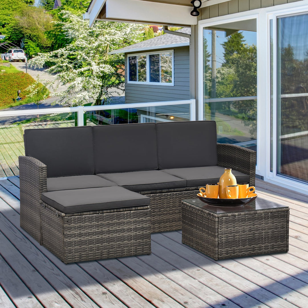 4-Seater Outdoor Garden Rattan Furniture Set w/ Table Grey