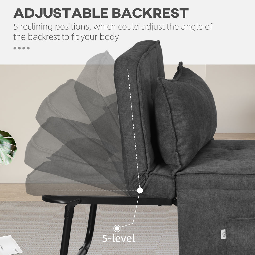 Folding Sofa Bed, Fabric Sleeper Chair Bed with Adjustable Backrest, Pillow, Side Pocket for Home Office, Bedroom, Living Room, Charcoal Grey