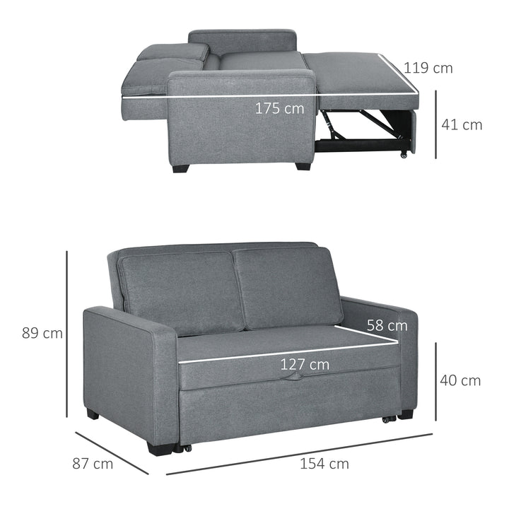 HOMCOM Two Seater Sofa Bed Convertible Loveseat Couch Sleeper Lounge Click Clack Couch Sleeper Settee for Living Room &amp; Bedroom, Grey