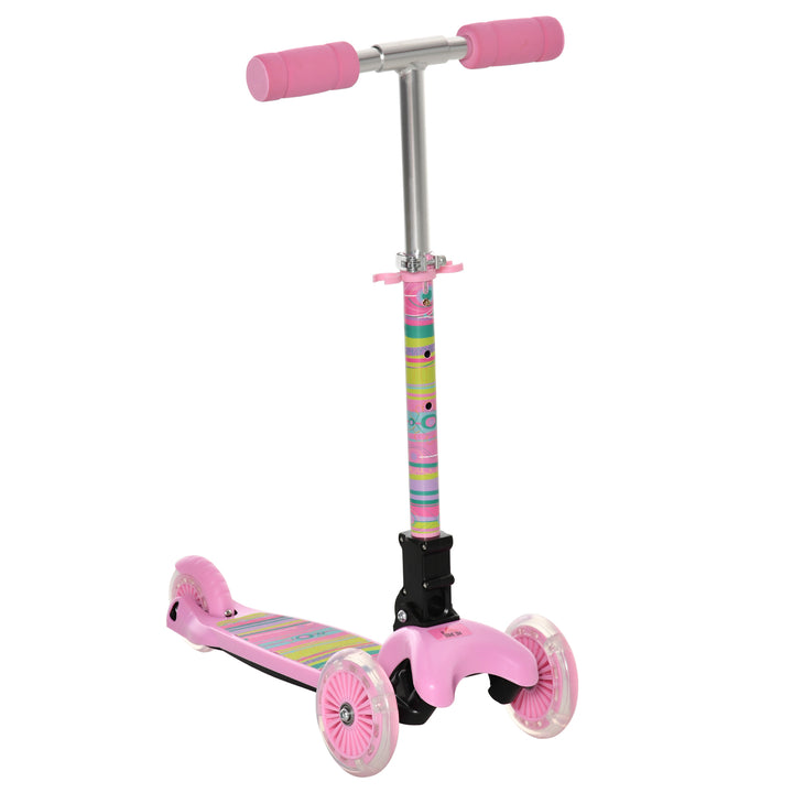 Scooter for Kids Toddler Foldable Kick Scooter with 3 Wheel Adjustable Height Flashing Wheels for Boys and Girls 3-8 Years Pink