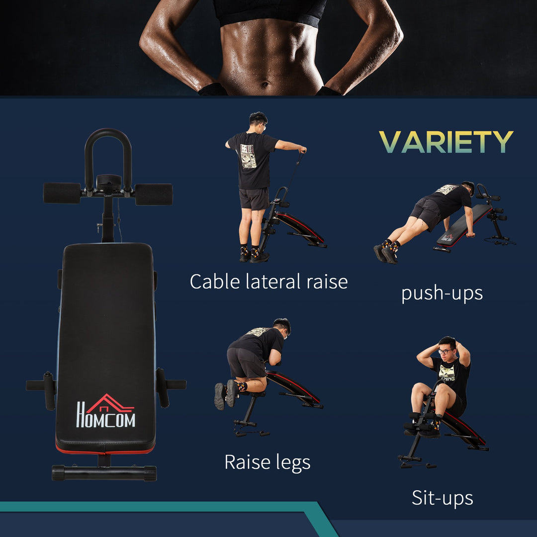 Adjustable Sit-Up Bench, Core Workout Abdominal Strength Building, Foldable Design w/ Bands for Home Gym Exercise Black