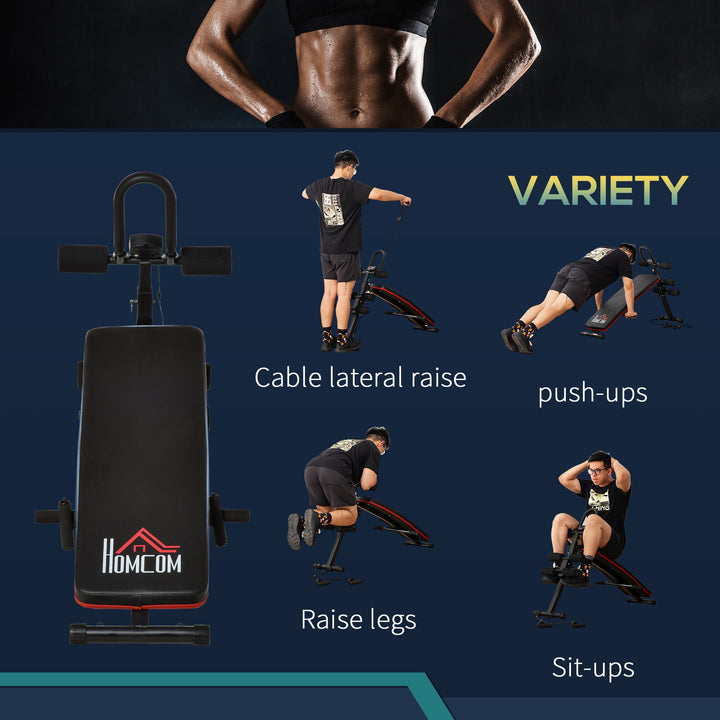 Adjustable Sit-Up Bench, Core Workout Abdominal Strength Building, Foldable Design w/ Bands for Home Gym Exercise Black
