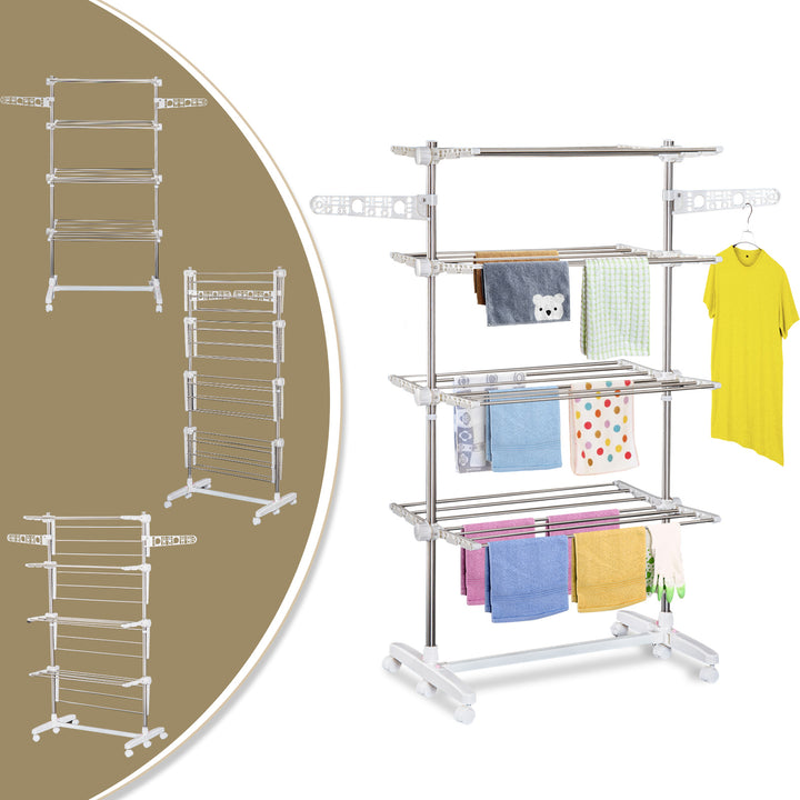 Folding Cloth Rail Adjustable Garment Rack With Wheels (4 Layer)