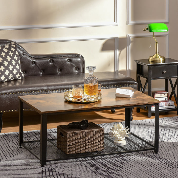 Coffee Cocktail Table Industrial Style w/ Storage Shelf Wood Grain Look Modern Furniture Versatile Use For Living Room Entryway Office