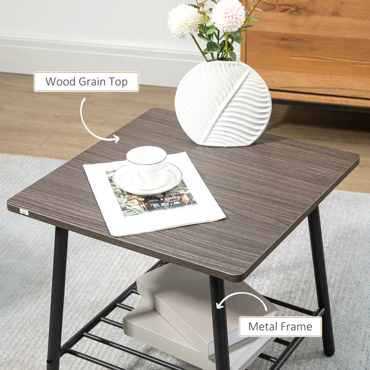 Side Table with 2-Tier Storage, Sofa End Table with Metal Frame for Living Room