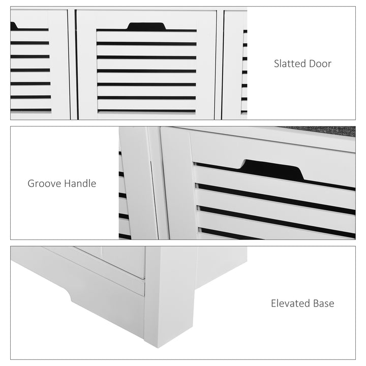 White Storage Bench with 3 Drawers & Removable Grey Seat Cushion Hallway Organisation furniture