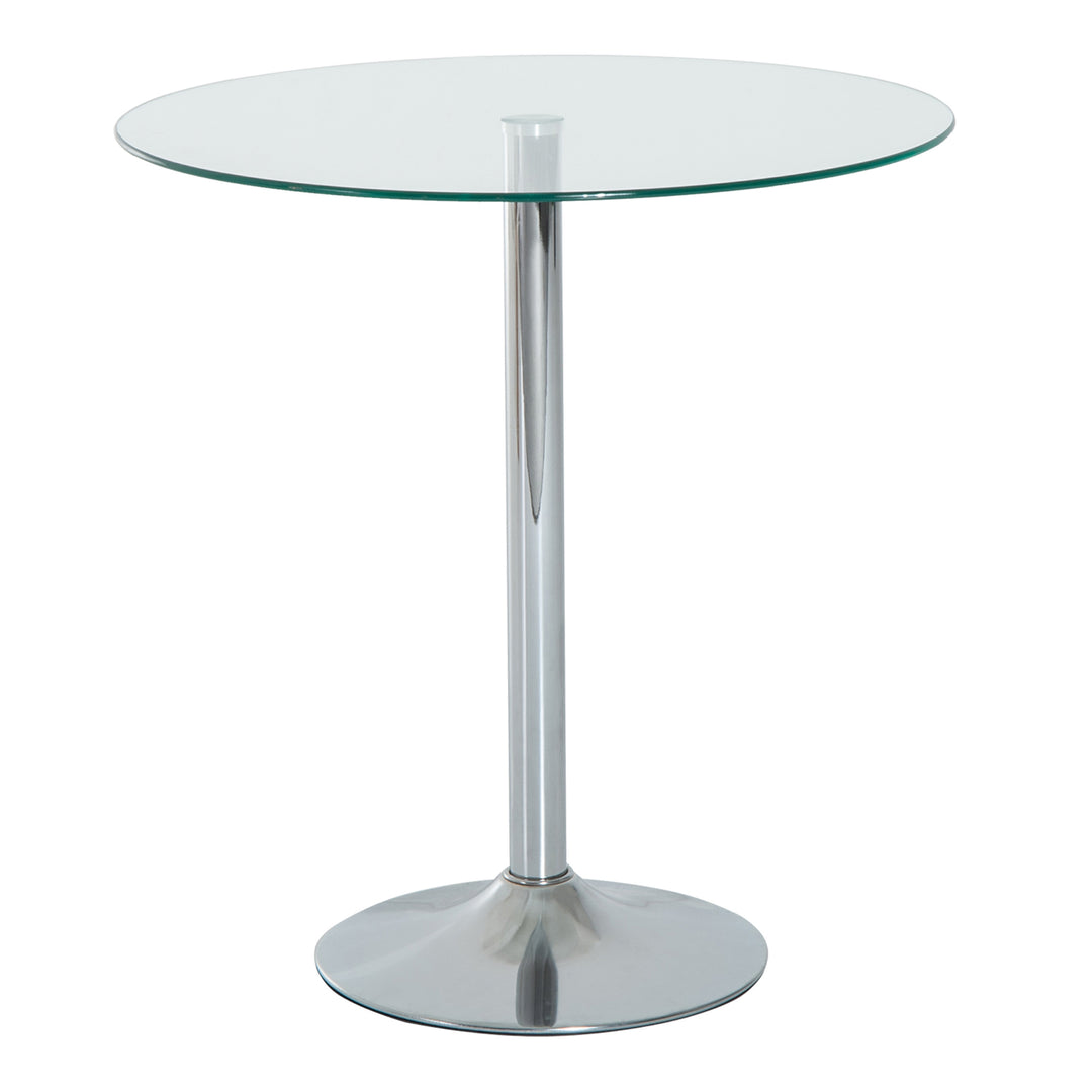 Round Bar Table Pub Bistro Wine Counter w/ Tempered Glass Top Chrome Stand, 70 x 70 x H74.5cm