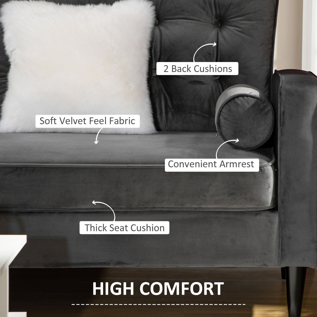 HOMCOM 3-Seater Sofa, 204 cm Sofa Couch with Button-Tufted Back Cushion, 2 Pillows and Rubber Wood Legs for Living Room, Grey