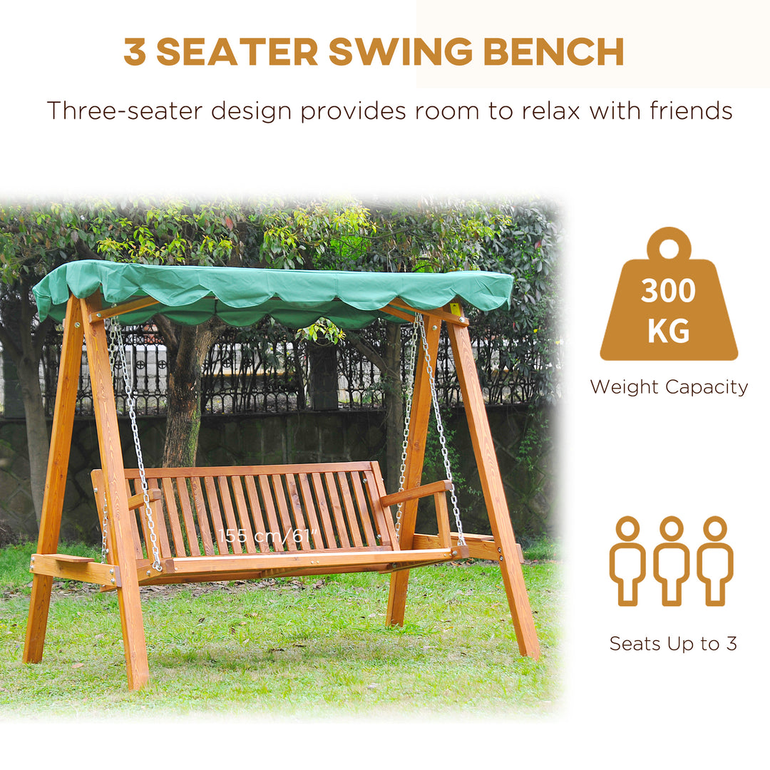 Outsunny 3-Seater Wooden Garden Swing Chair Seat Bench, Green