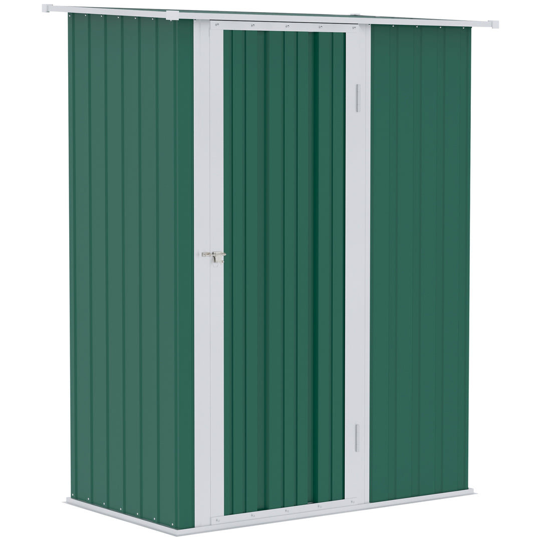 Outsunny 4.7ft x 2.8ft Garden Shed Steel Storage Shed Outdoor Equipment Tool Sloped Roof Door w/ Latch Weather-Resistant Paint Green