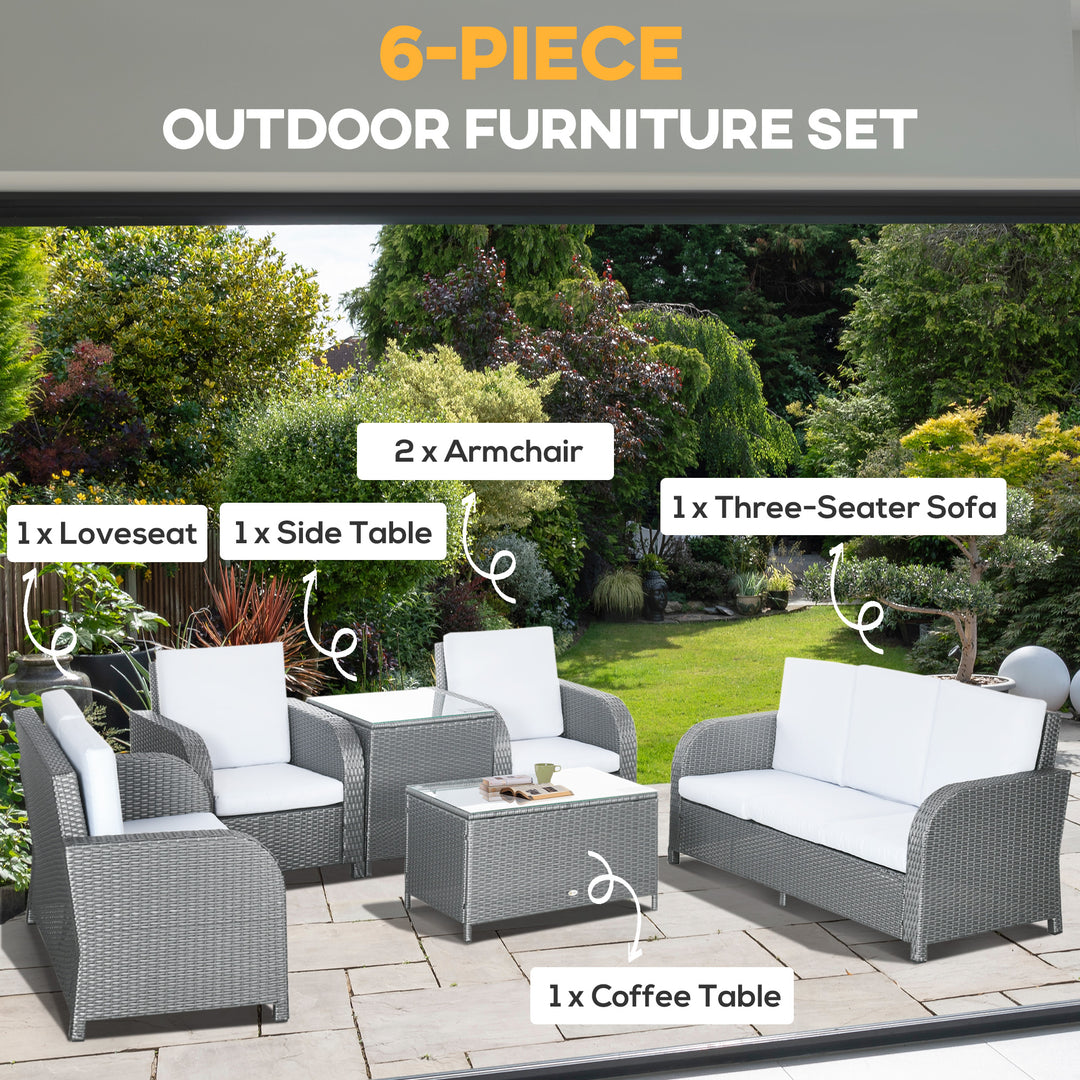 Outsunny 7 Seater Outdoor Rattan Garden Furniture Sets with Wicker Sofa, Reclining Armchair and Glass Table, Grey
