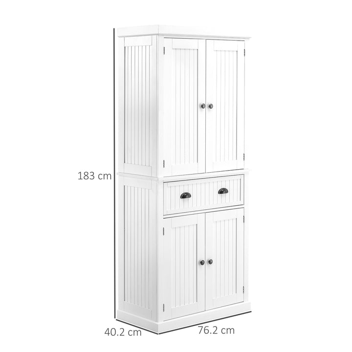Traditional Kitchen Cupboard  Freestanding Storage Cabinet with Drawer, Doors and Adjustable Shelves, White