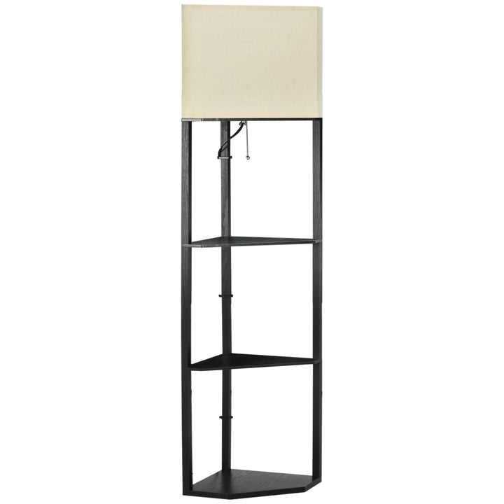 Corner Floor Lamp with Shelves, Modern Tall Standing Lamps for Living Room, Bedroom, with Pull Chain Switch (Bulb not Included), Black