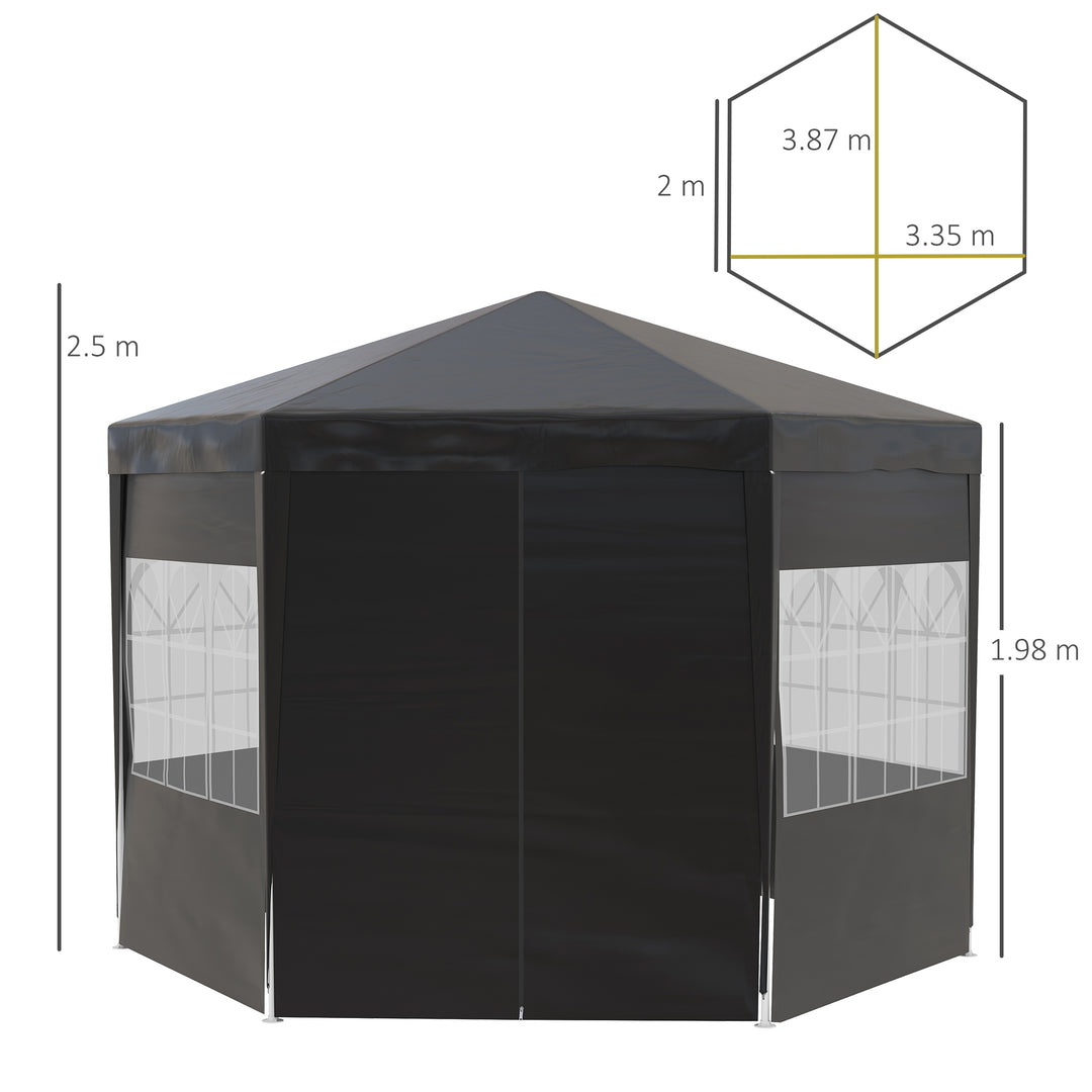 Outsunny 4m Canopy Rentals, Hexagonal Gazebo Canopy Party Tent with 6 Removable Side Walls for Outdoor Event with Windows and Doors, Black