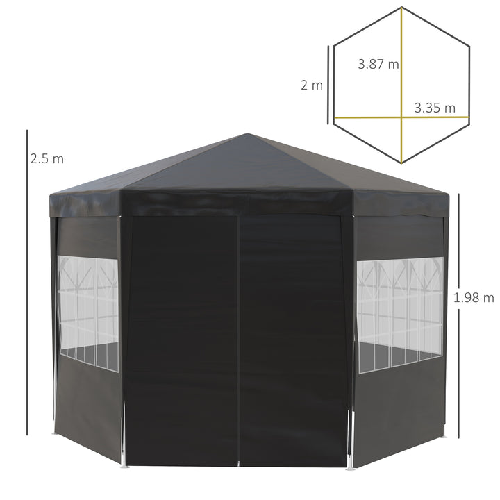 Outsunny 4m Canopy Rentals, Hexagonal Gazebo Canopy Party Tent with 6 Removable Side Walls for Outdoor Event with Windows and Doors, Black