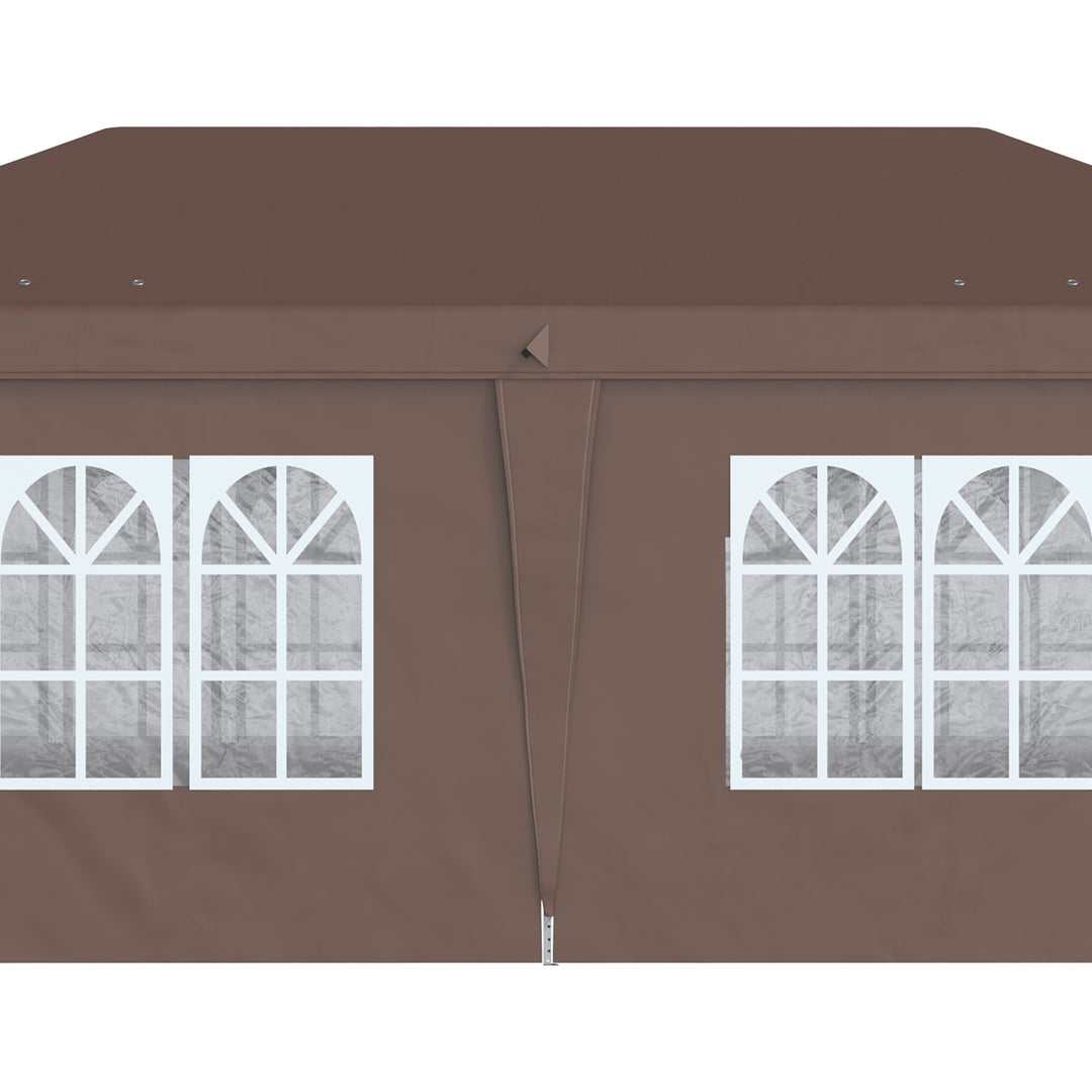 3 x 6 m Pop Up Gazebo with Sides and Windows, Height Adjustable Party Tent with Storage Bag for Garden, Camping, Event, Brown