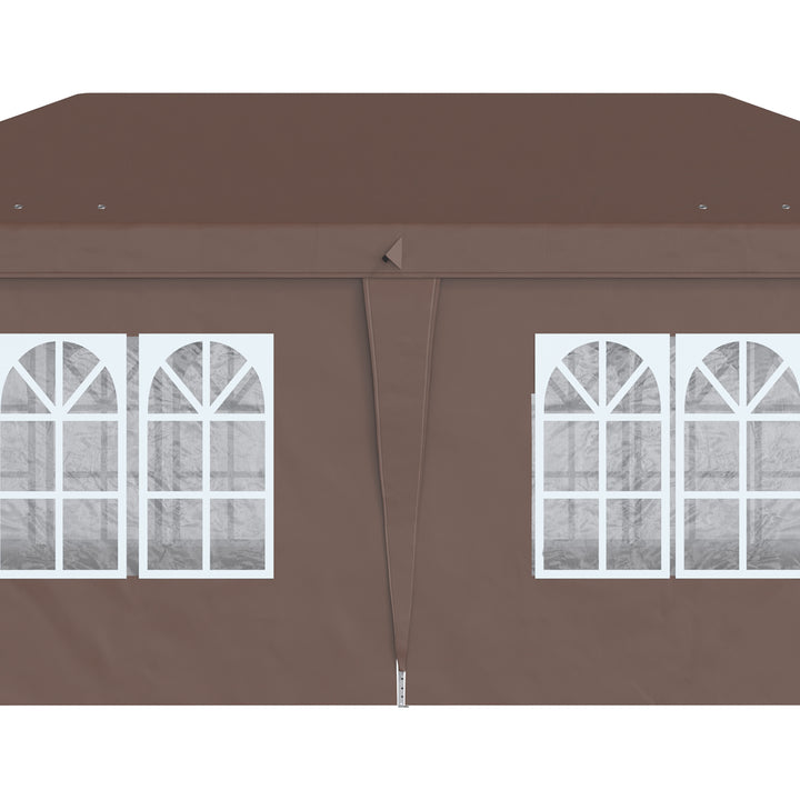 3 x 6 m Pop Up Gazebo with Sides and Windows, Height Adjustable Party Tent with Storage Bag for Garden, Camping, Event, Brown