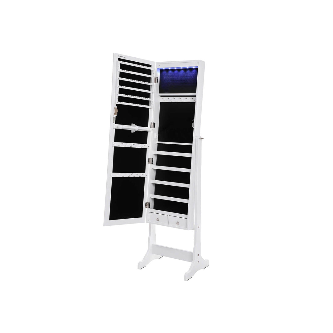 SONGMICS JBC94W LED Jewellery Cabinet with 5 Shelves and 2 Small Drawers with Lock