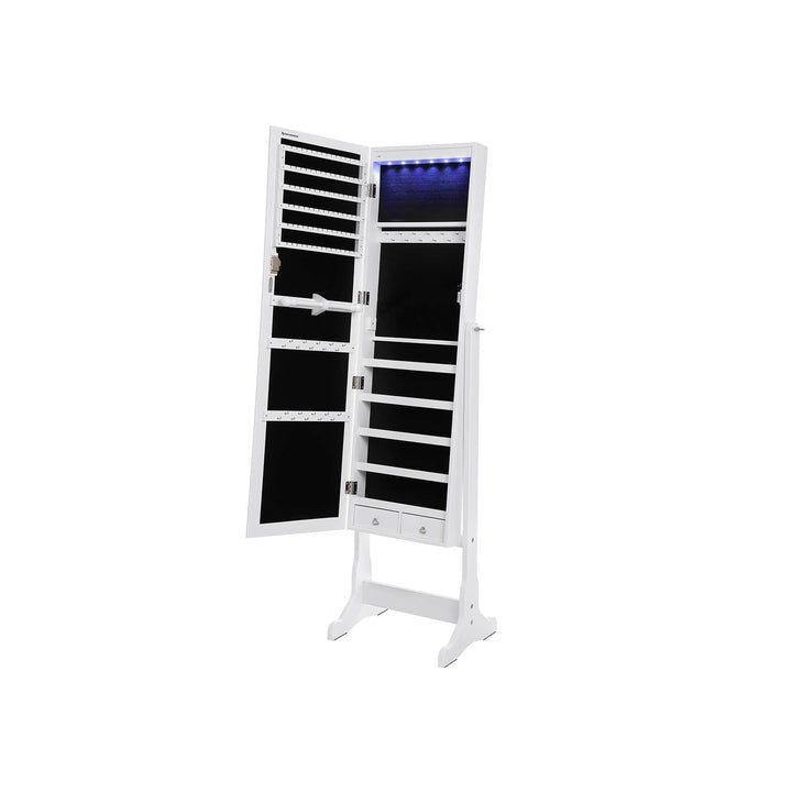 SONGMICS JBC94W LED Jewellery Cabinet with 5 Shelves and 2 Small Drawers with Lock